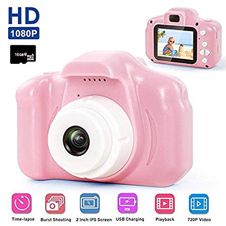 Baiwka HD Digital Children's Camera, Shockproof 2.0 Inch Screen Cameras Gift Mini Child Camcorder 8MP HD Toddler Cameras Child Camcorder (16GB Memory Card Included)
