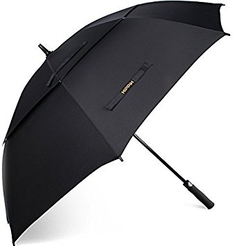 Hippih 62 Inch Automatic Open Golf Umbrella Extra Large Oversize Double Canopy Vented Windproof Waterproof Stick Umbrellas with Black Carrying Sleeve