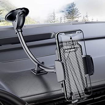 Windshield Phone Holder for Car - FLOVEME Gooseneck Long Arm Car Phone Mount Hands Free Windshield Car Phone Holder Compatible with iPhone Samsung LG Moto Smart Phone Stand for Car
