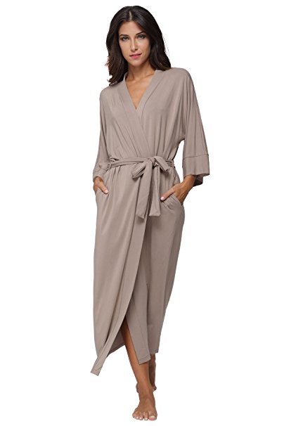 KimonoDeals Women's Soft Sleepwear Modal Cotton Wrap Robe, Long
