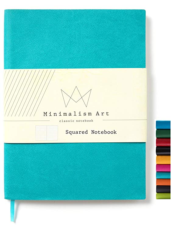 Minimalism Art, Soft Cover Notebook Journal, A5 Size 5.8 X 8.3 inches, Blue, Squared Grid Page, 176 Pages, Fine PU Leather, Premium Thick Paper-100gsm, Ribbon Bookmark, Designed in San Francisco