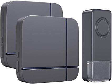 Wireless Doorbell Grey, 2 Plug in Waterproof Doorbell Kit, Best Cordless Door Chime With 1000 feet / 300m Range, 52 Chimes, IP55 Waterproof Button, 4-Level Volume & Blue LED Light-Umarie