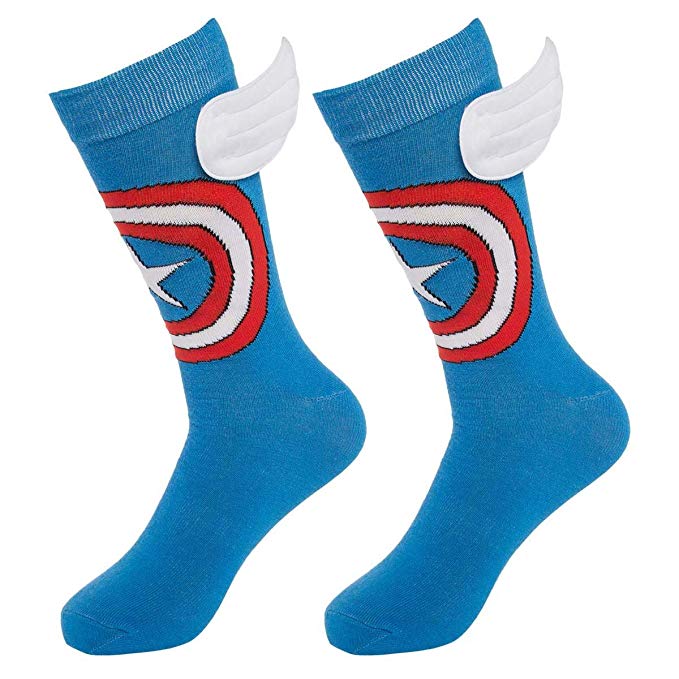 Bioworld (1 Pair) Superhero Socks Men’s Crew, Colorful Comic-Book Characters, Fits Shoe Size 8-12, Cape Superhero Socks