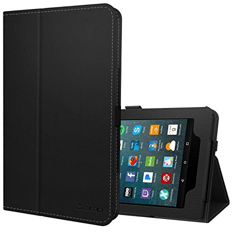 Ztotop Folio Case for Amazon Fire HD 8 Tablet (2017 and 2016 Release, 7th / 6th Generation) - Smart Cover Slim Folding Stand Case with Auto Wake / Sleep for Kindle Fire HD 8 Tablet, Black