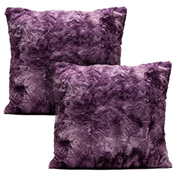 Chanasya Super Soft Fuzzy Faux Fur Cozy Warm Fluffy Dark Purple Fur Throw Pillow Cover Pillow Sham - Aubergine Pillow Sham 18x18 Inches(Pillow Insert Not Included) Waivy Fur Pattern 2-Pack