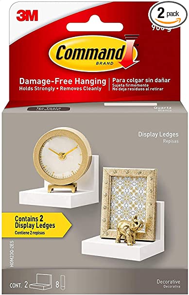 Display Ledges, Quartz, 2-Ledges, 8-Medium Foam Strips, Decorate Damage-Free Update Version (4-Ledges)