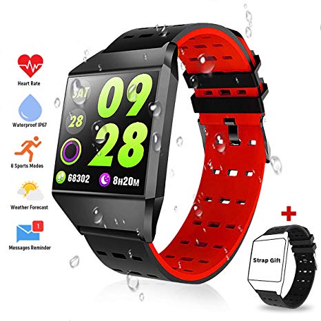 TagoBee TB10 Fitness Tracker IP67 Waterproof Smart Watch with Blood Pressure Heart Rate Monitor Pedometer Calories Counter Touch Screen Bluetooth Smartwatch for Android Phones Samsung iPhone Men Women
