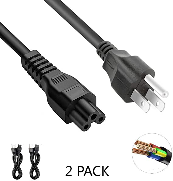 DTK 6 ft / 1.8M IEC-320-C5 3 Prong Mickey Mouse Power Cord NEMA 5-15P to IEC 60320 C5 Power Cable for HP DELL ASUS ACER Sony Lenovo Samsung Laptop Charger Adapter 2 Pack