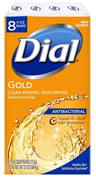 Dial Antibacterial Bar Soap, Gold, 4 Ounce Bars, 8 Count