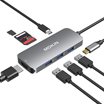 USB C HDMI Adapter for MacBook Pro 2019/2018/2017, 7 in 1 USB-C to HDMI Output, SD MicroSD Card Reader and 3-Ports USB 3.0 with USB-C Power Pass-Through Port (USB-C to 2USB SD/TF HDMI PD)