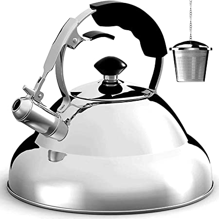 Willow & Everett Tea Kettle - Stovetop Whistling Kettles w/ Stainless Steel, Mirror Finish - Stove Top Tea Maker w/ Tea Infuser/ Strainer - 3 Liters