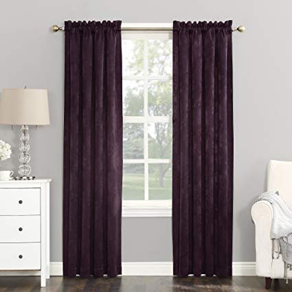 Sun Zero Cadence Velvet Texture Blackout Curtain Panel, 52" x 63", Eggplant Purple