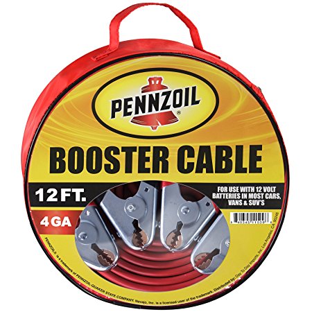Pennzoil Jumper Cable 4 Gauge 12 Foot Heavy Duty Battery Booster with Travel Bag for Most Cars Trucks Vans SUVs