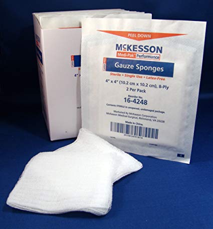 McKesson 4X4 Gauze Sponge 8Ply Sterile 2 Per Package 50 Packs - Box of 100 - Model 16-4248