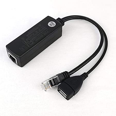 DSLRKIT Gigabit Ethernet Active PoE Splitter 48V to 5.2V 2.4A with USB Female Type A Port