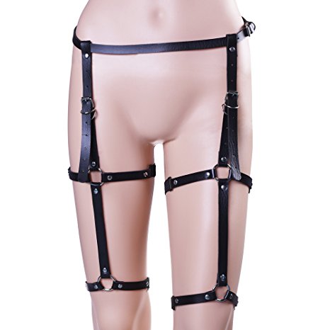 Kloud City Sexy Punk Adjustable Waist Cincher Belt 4 Rings Elastic Stud Garter Belt Rave Cage Harness