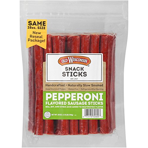 Old Wisconsin Pepperoni Sausage Snack Sticks, Naturally Smoked, Ready to Eat, High Protein, Low Carb, Keto, Gluten Free, 28 Ounce Resealable Package