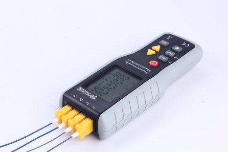 Perfect-Prime TC41, 4-Channel K-Type Digital Thermometer Thermocouple Sensor -200~1372°C/2501°F , 20 x 4 Data Log Storage Function