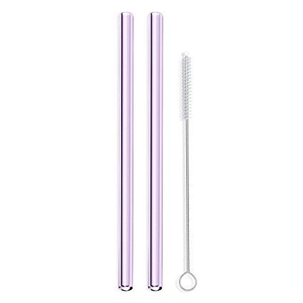 Hummingbird Glass Straws 9 inches x 9.5mm Reusable Straws (2 Pack of Purple)