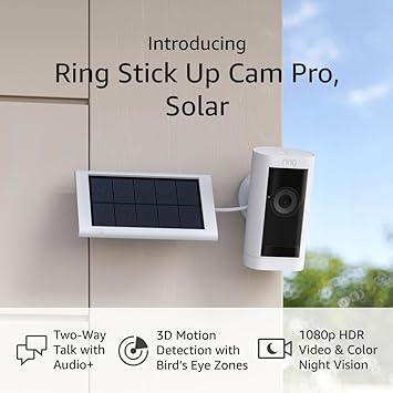 Introducing Ring Stick Up Cam Pro, Solar | Two-Way Talk with Audio , 3D Motion Detection with Bird’s Eye Zones, 1080p HDR Video & Color Night Vision (2023 release), White