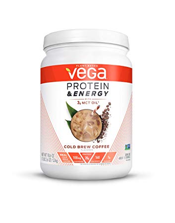 Vega Protein & Energy Cold Brew Coffee (15 Servings, 18.6 oz) - Plant Based Vegan Non Dairy Protein Powder, Gluten Free, Keto, MCT oil, Non GMO