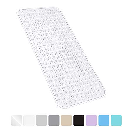 YINENN Bath Tub Shower Mat 27.7x15.7 Inch Non-Slip and Phthalate Latex Free, Bathtub Mat with Suction Cups, Machine Washable XL Size Bathroom Mats with Drain Holes (Clear)