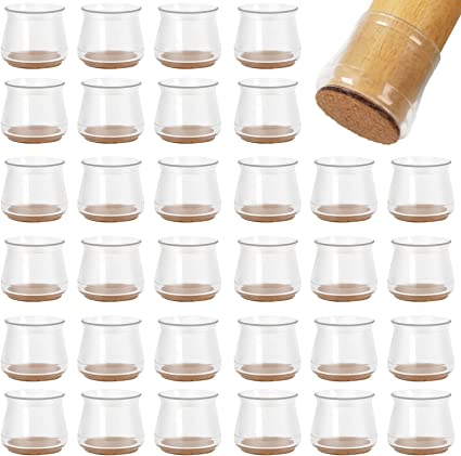 VICSOU Transparency Furniture Pads for Hardwood Floors,32 Chair Leg Covers with Felt,Soft Furniture Sliders,Mute Moving Table Foot Caps,to Prevent Floor Scratches& Reduce Noise (fit Φ :1'' - 1.5'')