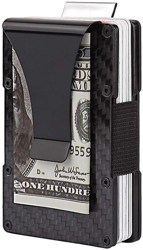 teemzone money clip wallets for men carbon fiber minimalist wallet rfid blocking compact slim front pocket aluminum pull tab