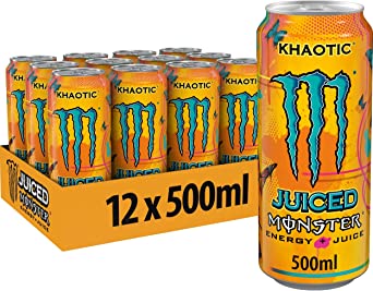 Monster Energy Juiced Khaotic - Caffeine Energy Drink with Tropical Citrus Flavour - in Practical Disposable Cans (12 x 500 ml)