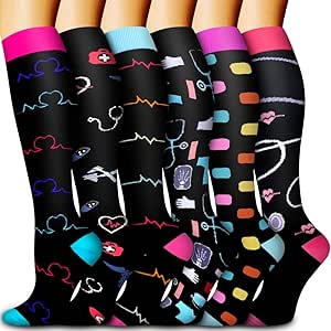 Bluemaple 6 Pack Copper Compression Socks for Women and Men Circulation-Best Support for Medical, Running,Nursing,Athletic