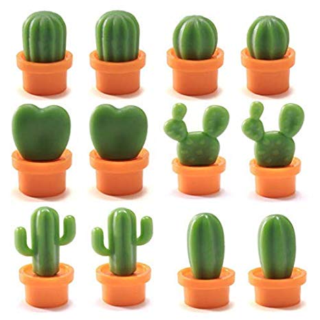 JMAF refrigerator magnet kitchen magnet office magnet whiteboard and dry cleaning board, lovely and colorful potted design (12 sets) (cactus)