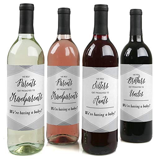 Family Pregnancy Announcement Gift for Women and Men - Wine Bottle Label Stickers - Set of 4