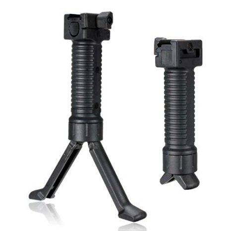 Tworld RifleBipod Holding System with Side Picatinny System for Mounting Laser/Flashlight and Steel Insert Push Out Legs