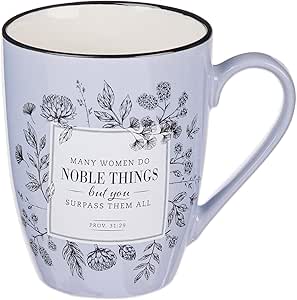 Christian Art Gifts Lavender Floral Ceramic Coffee Mug – 12 oz. Microwave and Dishwasher-safe Inspirational Scripture Coffee and Tea Mug with Bible Verse: Many Women Do Noble Things – Proverbs 31:29