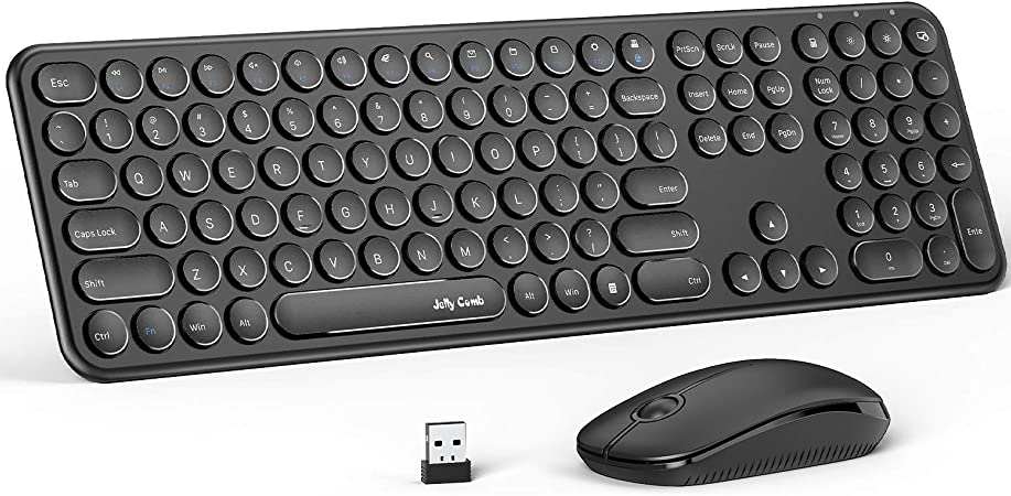 Wireless Computer Keyboard and Mouse Combo, Jelly Comb 110-Key 2.4GHz Full-Size Compact Wireless Keyboard Mousewith Numeric Keypad for Laptop/PC- Round Keycaps
