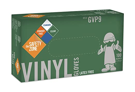 The Safety Zone GVP9-MD-1 Disposable Vinyl Gloves - Powder Free, Clear, Latex Free and Allergy Free, Plastic, Work, Food Service, Cleaning, Wholesale Cheap, Size Medium (Box of 100)