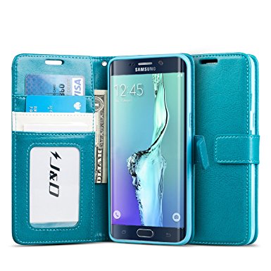 Galaxy S6 Edge Plus Case, J&D [Stand View] Samsung Galaxy S6 Edge Plus Wallet Case [Slim Fit] [Stand Feature] Premium Protective Case Wallet Leather Case for Samsung Galaxy S6 Edge Plus (Aqua)