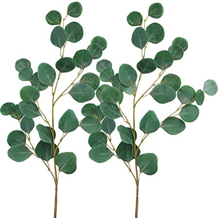 Supla 2 PCS Faux Eucalyptus Spray 33" Tall in Green Fake Eucalyptus Leaves Bush for  Holiday Greens Wedding Greenery