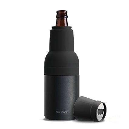 Asobu Frosty Beer 2 Go Vacuum Insulated Double Walled Stainless Steel Beer Bottle and Can Cooler with Beer Opener Eco Friendly and Bpa Free (Black)