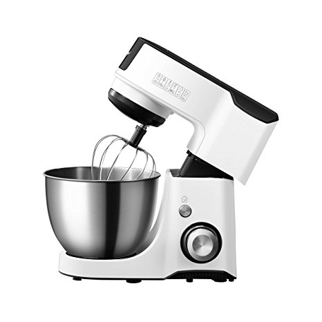 Comfee Tilt-head Multi Function Electric Stand Mixer with 4.75 Qt. Stainless Steel Bowl, Whisk, Hook, Beater, 7 Speeds & Pulse and 15 Minutes Timer for Planetary Mixing (White)