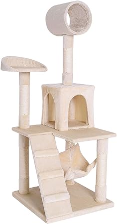 Cat Scratcher Cat Tree Activity Centre Scratching Post Sisal Climbing Toy (Beige)