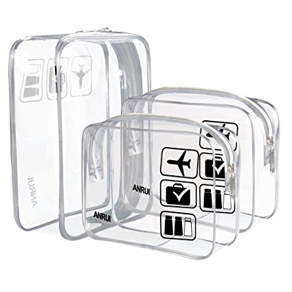 (3 Pack) ANRUI TSA Approved Clear Toiletry Bag Travel Carry On Airport Airline Compliant Bag Quart Sized 3-1-1 Kit Travel Luggage Pouch (Clear)