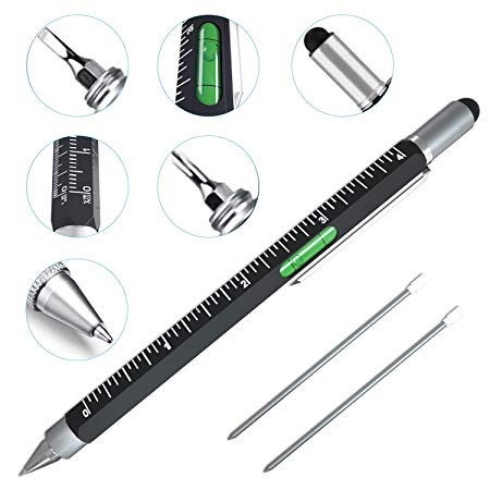Cool Pen Gifts for Men, Cutier 6-in-1 Multi Tool Tech Pen Gadgets Tools for Men, Personalized Gifts for Dad or Him, Funny Gift for Christmas, Father's Day Valentines or Birthdays Gifts (Black)