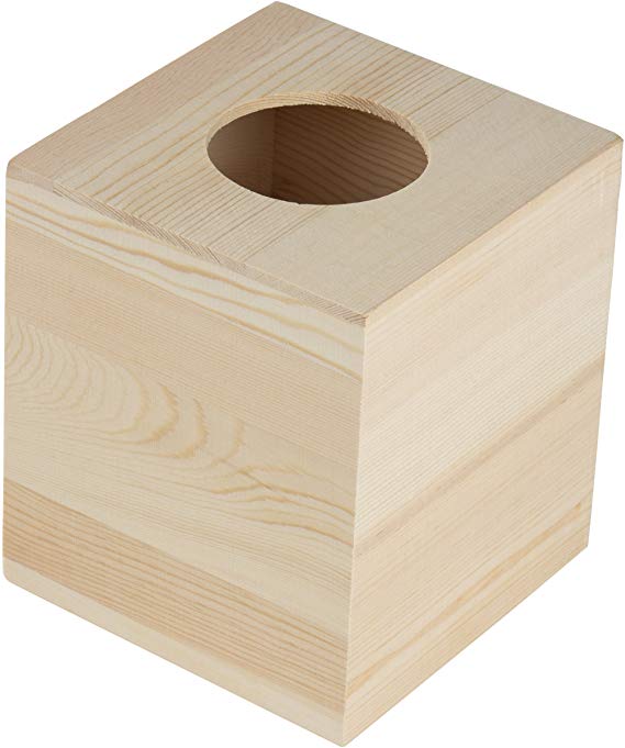 Juvale Unfinished Wood Tissue Box Cover - Facial Tissue Box Holder, DIY Tissue Box for Bathroom, Bedroom Night Stand, Natural Wood, 5.06 x 5.06 x 5.875 Inches