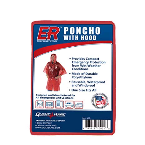 ER Emergency Ready 3D Rain Poncho with Hood