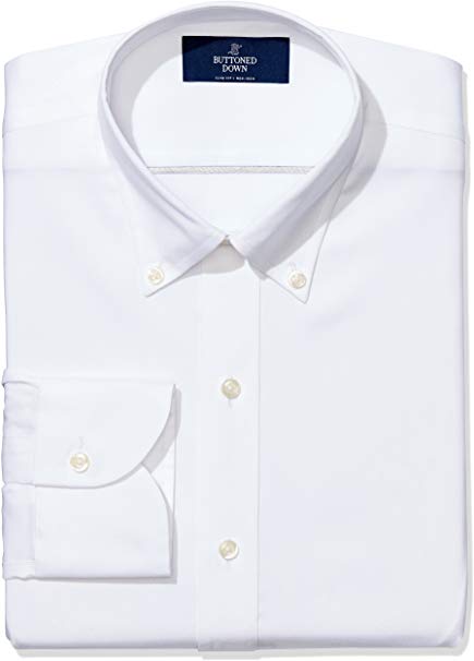 Amazon Brand - BUTTONED DOWN Men's Slim Fit Button-Collar Solid Pinpoint Dress Shirt, Supima Cotton Non-Iron