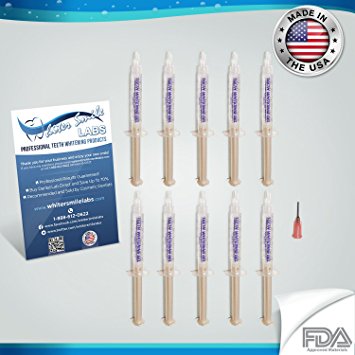 10- X-LARGE 38% Teeth Whitening Gel. Dental Lab Direct! High Intensity, Highest Quality, Sensitivity Free Carbamide Peroxide Gel Refill Syringes! FASTEST RESULTS ON AMAZON, READ ABOUT US! VALUE PACK!! ONLY TEETH WHITENING GEL ON AMAZON, MADE IN A USA ,FDA Compliant, Dental Lab. Sensitivity Free Formula. 100% FULL GUARANTEE!! Real Results!! With NEW style Precision Gel Applicator Tip Dispenses The Proper Amount Of Gel, Takes The Guesswork Out Of How Much To Apply!! Used and Sold By Dentists. This Is Not Cheap Gel From Overseas. Packaged Fresh And Sealed, For Best Results. FREE SHIPPING