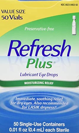 Allergan Refresh Plus Eye Drops, Lubricant, Sensitive, 50 ct.