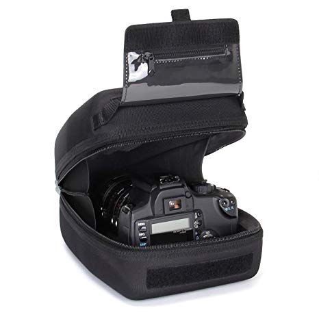 USA GEAR Quick Access DSLR Hard Shell Camera and Zoom Lens Case with Molded EVA Protection, Padded Interior, Holster Belt Loop and Rubber Coated Handle - Compatible W/Nikon, Canon and More