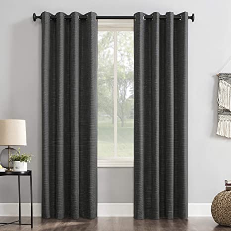 Sun Zero Brooks Burlap Weave Thermal Extreme Total Blackout Grommet Curtain Panel, 52" x 84", Coal